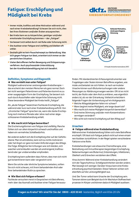 Informationsblatt "Fatigue: Erschöpfung und Müdigkeit bei Krebs"