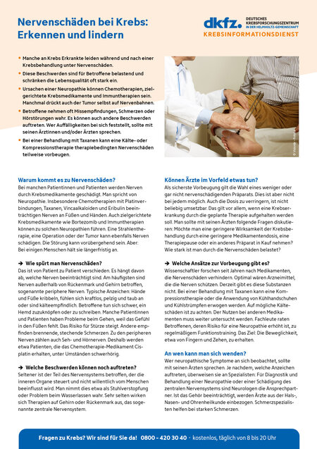 Informationsblatt "Nervenschäden und Hörstörungen bei Krebs: Erkennen und lindern"